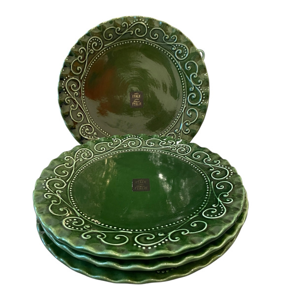 Maioliche Jessica Made in Italy Christmas Dinner Plates 11" Set 4 Holiday Green - Picture 13 of 16